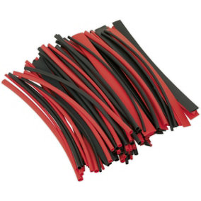 100 Piece Black & Red Heat Shrink Tubing Assortment - 200mm Length - Thin Walled
