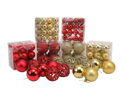 100 Piece Christmas Tree Baubles Red & Gold Assorted Sizes Price Comparisons | Compare The Build