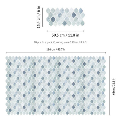 100 Pieces 30.5 x 15.4 cm 3D Tile Stickers Leaf Grey Stone - 5