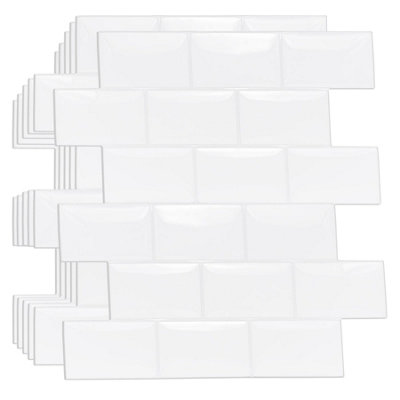 100 Pieces 30.5 x 15.4 cm 3D Tile Stickers Pure White Glossy