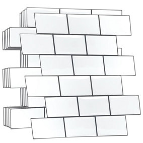 100 Pieces 30.5 x 15.4 cm 3D Tile Stickers Pure White Grey