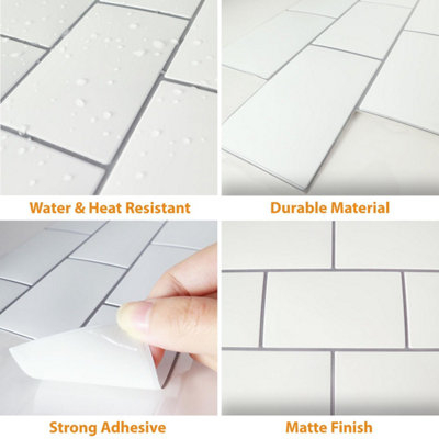 100 Pieces 30.5 x 15.4 cm 3D Tile Stickers Pure White Grey - 4