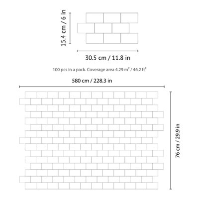 100 Pieces 30.5 x 15.4 cm 3D Tile Stickers Pure White Grey - 5
