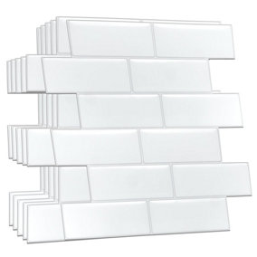 100 Pieces 30.5 x 15.4 cm 3D Tile Stickers Pure White Mosaic