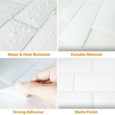 100 Pieces 30.5 x 15.4 cm 3D Tile Stickers Pure White Mosaic - 4