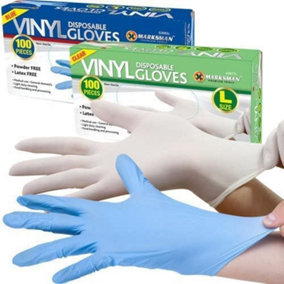 100 Powder Free Or Powdered Vinyl Disposable Gloves Work Garage Medical Examination Clear, Medium