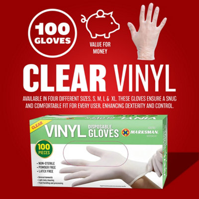 100 Powder Free Or Powdered Vinyl Disposable Gloves Work Garage Medical Examination Clear, Medium