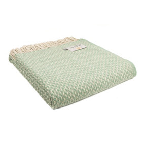 100% Pure New Wool Diamond Throw Blanket Made in Wales Green