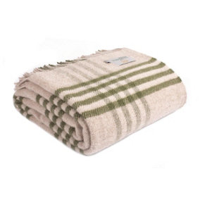 100% Pure New Wool Hex Check Throw Blanket Made in Wales Green