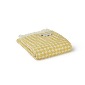 100% Pure New Wool Jacquard Spot Throw Blanket Made in Wales Yellow