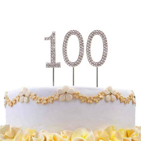 100  Silver Diamond Sparkley CakeTopper Number Year For Birthday Anniversary Party Decorations