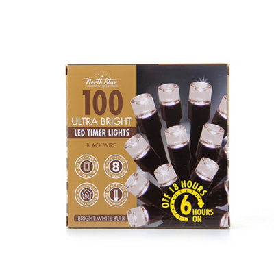 100 Ultra Bright LED Indoor & Outdoor Fairy Timer Lights Black Wire ...