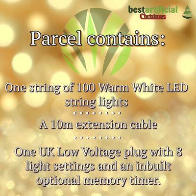 100 Warm White LED's 10m/32ft Clear Cable MAINS Power Connectable Indoor Outdoor Waterproof String Lights Garden Party
