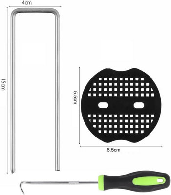 100 Weed Control Membrane Pegs + 50 Buffer Washer with 1 Pick Hook - 6