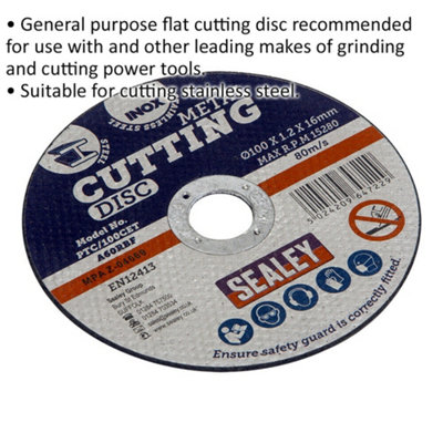100 x 1.2mm Flat Metal Cutting Disc - 16mm Bore - Heavy Duty Angle Grinder Disc