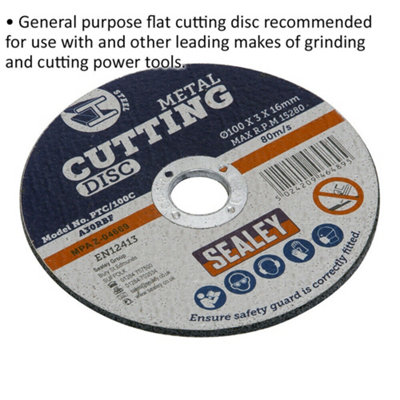 100 x 3mm Flat Metal Cutting Disc - 16mm Bore - Heavy Duty Angle Grinder Disc
