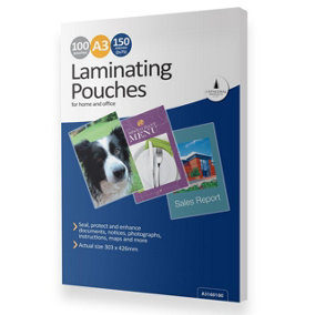 100 x A3 150 Micron Laminating Pouches with Crystal Clear Gloss Finish - Protect Important Documents, Posters, Images