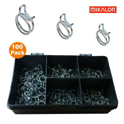 100 x Assorted Mikalor Double Wire Spring Clips Silicone Vacuum Hose Pipe Clamps