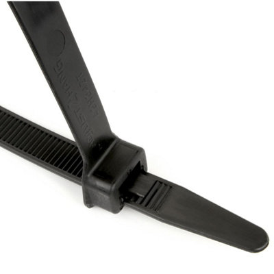 100 x Black Releasable Cable Ties 200mm x 4.8mm Reusable Wire Tidy Zip Wrap Straps - 3