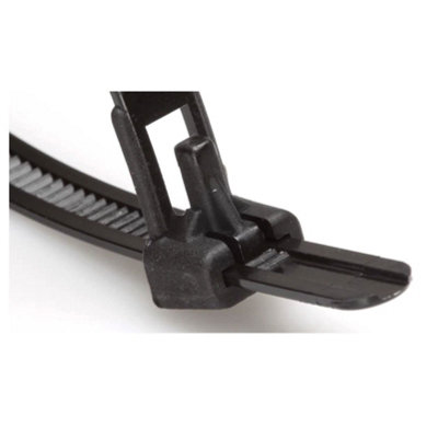 100 x Black Releasable Cable Ties 200mm x 7.6mm Reusable Wire Tidy Zip Wrap Straps - 5
