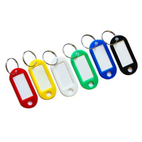 100 x Key Tags with Sliding Cover & Writeable Label - Colourful Plastic Labelled Keyring Fob ID Tabs - Each Measure 5 x 2.2cm