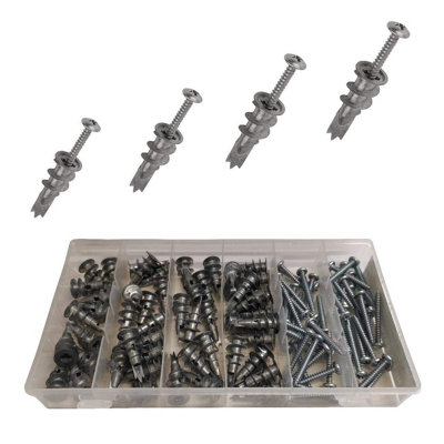 100 x Metal Plasterboard Anchors & Screws