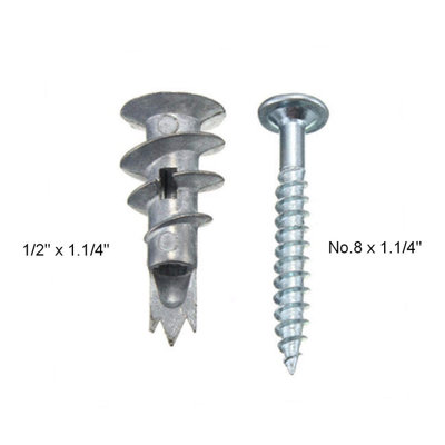 100 x Metal Plasterboard Anchors & Screws - 5
