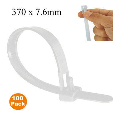 100 x Natural Releasable Cable Ties 370mm x 7.6mm Reusable Wire Tidy Zip Straps
