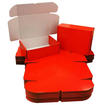 100 x Red Coloured 10 x 6 x 3" (25cm x 17.5cm x 7.5cm) Packing Shipping Mailing Gift Storage Die Cut Boxes Gloss Finished