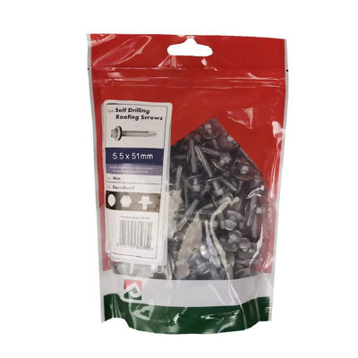 100 x Roofing Screws for Metal Sheets & Cladding Self Drill 55 x 51mm Hex Head