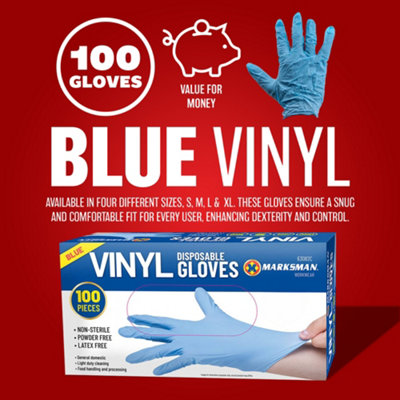 100 X Vinyl Disposable Gloves, Large Non-powdered Blue