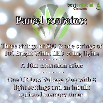 1000 Bright White LED's Black Cable Connectable Outdoor Garden Party Christmas Waterproof Cluster Lights (48ft) Low Voltage Plug - 5