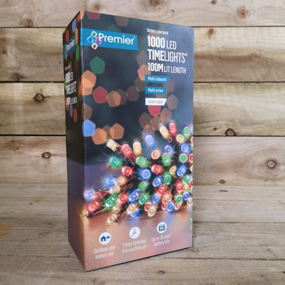 1000 LED 100m Premier Christmas Indoor Outdoor Multi Function Battery Operated String Lights with Timer in Multicoloured - 3