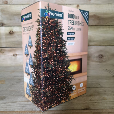 1000 LED 25m Premier TreeBrights Indoor Outdoor Christmas Multi Function Mains Operated String Lights with Timer in Vintage Gold - 6