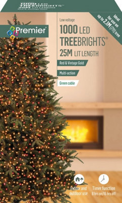 1000 LED Christmas Tree Lights 7ft Tree Multi Action Timer Red Vintage Gold 25M