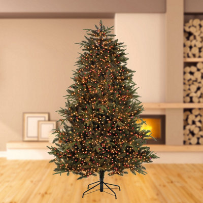 1000 LED Christmas Tree Lights 7ft Tree Multi Action Timer Red