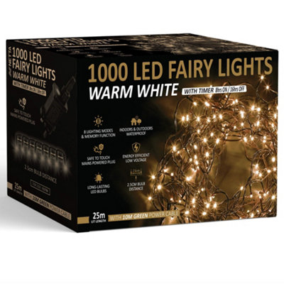 1000 LED Fairy Close-set String Lights 25M Christmas Tree Lights Green Cable - Warm White