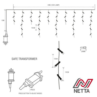 1000 LED Icicle Lights 30M Indoor/Outdoor Christmas Lights with White Cable - Cool White - 7