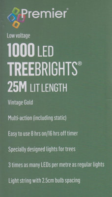 1000 LED Treebrights Vintage Gold Multi-action 25M Lit Length Green Cable