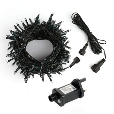 1000 Warm White LED's 100m/328ft Black Cable MAINS Power Connectable Indoor Outdoor Waterproof String Lights Garden Party