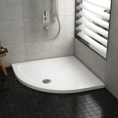 1000 x 1000mm Quadrant Stone Shower Enclosure Tray Gloss White 40mm Slimline