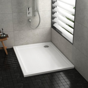 1000 x 700mm Rectangular Stone Shower Enclosure Tray Gloss White 40mm Slimline