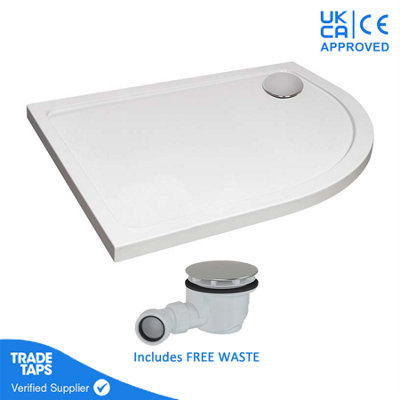 1000 x 800mm White Offset Quadrant Right Hand 45mm Low Profile Shower Tray with Chrome Waste