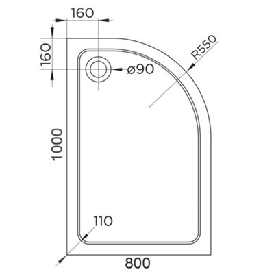 1000 x 800mm White Offset Quadrant Right Hand 45mm Low Profile Shower Tray with Chrome Waste