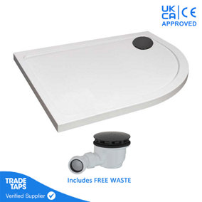 1000 x 800mm White Offset Quadrant Right Hand 45mm Low Profile Shower Tray with Matt Black Waste