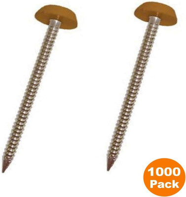 1000 x Light Oak/Tan UPVC 30mm Poly Top Pins Plastic Headed Fascia Fixings