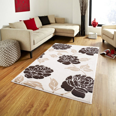 Smart Living Modern Thick Soft Carved Area RugLiving Room CarpetKitchen FloorBedroom Soft Rugs 60 X 220CmCream Brown from B&Q
