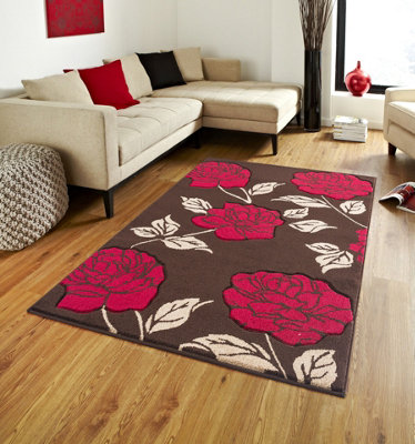 Smart Living Modern Thick Soft Carved Area Rug, Living Room Carpet, Kitchen Floor, Bedroom Soft Rugs 60 X 220Cm - Brown Red