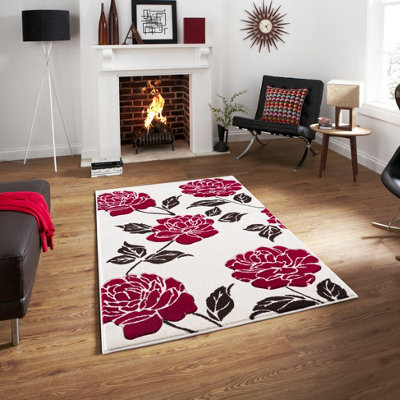 Smart Living Modern Thick Soft Carved Area Rug, Living Room Carpet, Kitchen Floor, Bedroom Soft Rugs 160Cm X 230Cm - Cream Red