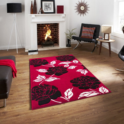 B&Q Red/Black Smart Living Modern Thick Soft Carved Area Rug, Living Room Carpet, Kitchen Floor, Bedroom Soft Rugs 60 X 220Cm